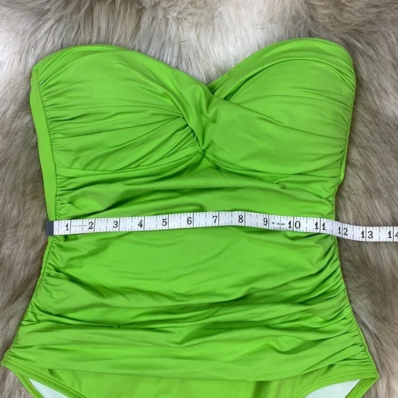 Strapless Neon Green Cinched One-Piece Swimsuit